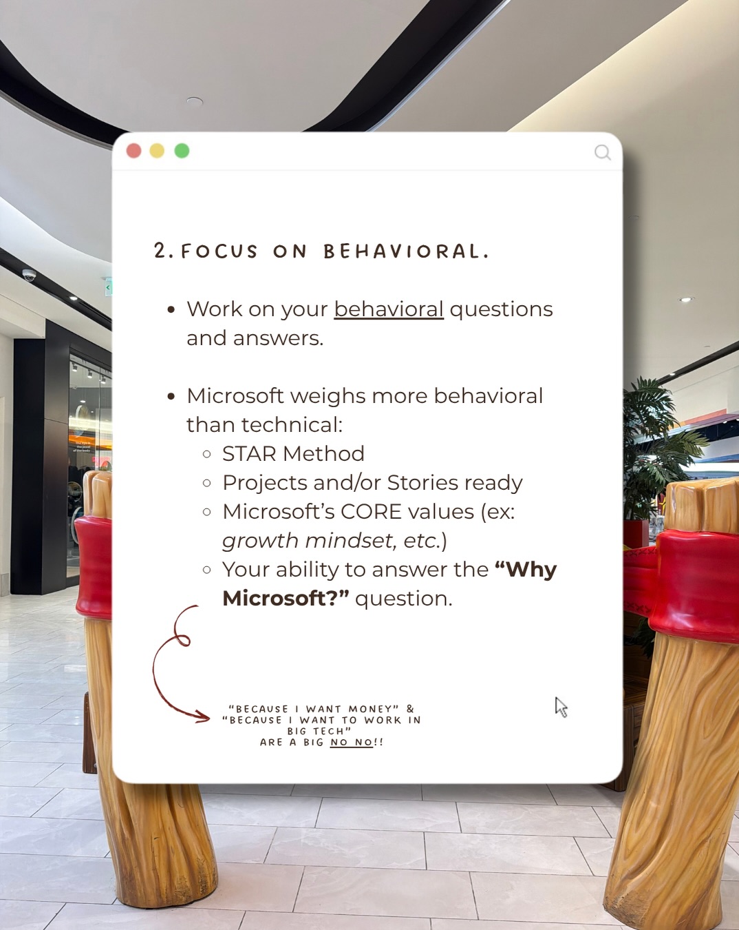 Microsoft Explore: Focus on behavioral. Prepare the STAR method, project stories, Microsoft’s values, and your answer to ‘Why Microsoft?’